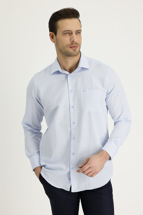 Light Blue Long Sleeve Classic Patterned Cotton Easy-Iron Shirt