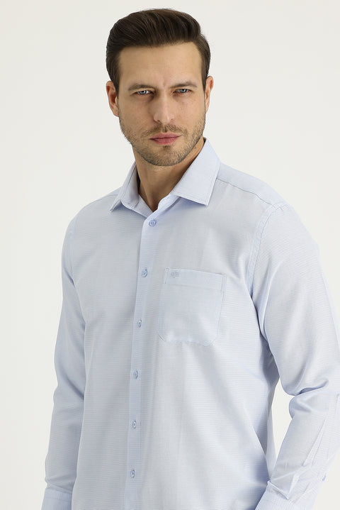 Light Blue Long Sleeve Classic Patterned Cotton Easy-Iron Shirt