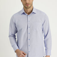 Blue Long-Sleeve Classic Patterned Cotton Easy-Iron Shirt