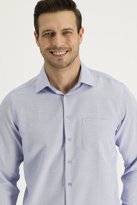 Blue Long-Sleeve Classic Patterned Cotton Easy-Iron Shirt