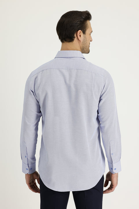 Blue Long-Sleeve Classic Patterned Cotton Easy-Iron Shirt