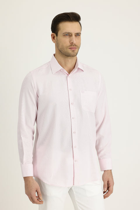 Dusty Pink Long Sleeve Classic Patterned Cotton Easy-Iron Shirt