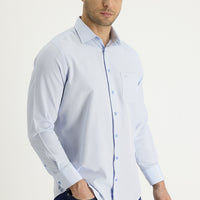Light Blue Long Sleeve Classic Patterned Cotton Easy-Iron Shirt