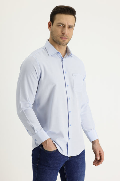 Light Blue Long Sleeve Classic Patterned Cotton Easy-Iron Shirt