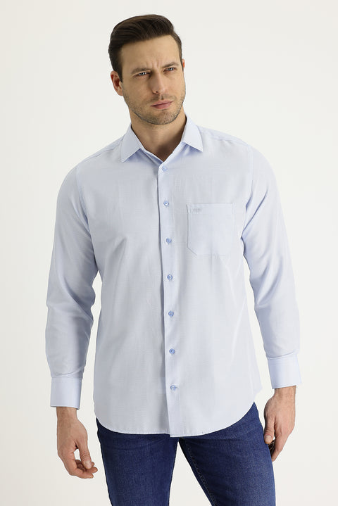 Light Blue Long Sleeve Classic Patterned Cotton Easy-Iron Shirt