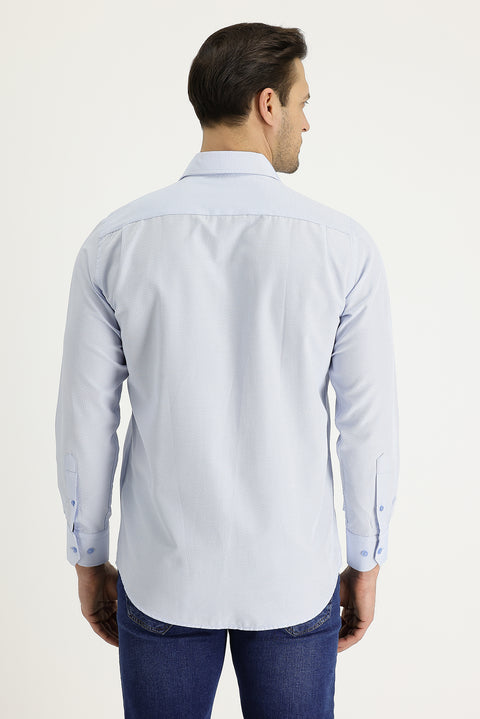 Light Blue Long Sleeve Classic Patterned Cotton Easy-Iron Shirt