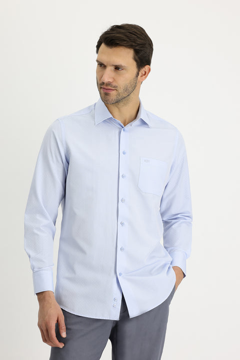 Light Blue Long Sleeve Classic Patterned Cotton Easy-Iron Shirt
