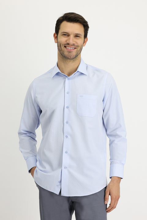 Light Blue Long Sleeve Classic Patterned Cotton Easy-Iron Shirt