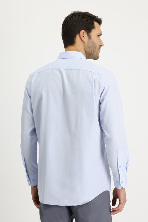Light Blue Long Sleeve Classic Patterned Cotton Easy-Iron Shirt