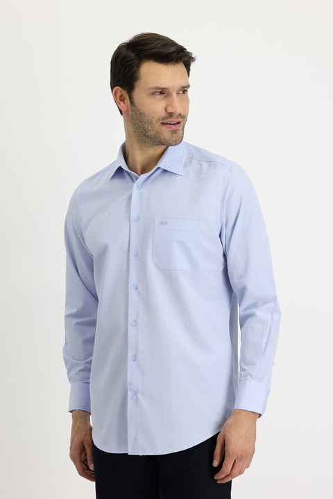 Light Blue Long Sleeve Classic Patterned Cotton Easy-Iron Shirt