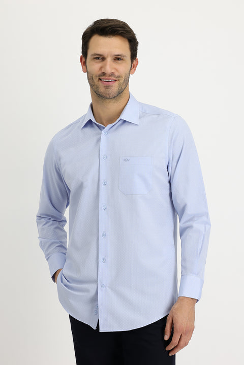 Light Blue Long Sleeve Classic Patterned Cotton Easy-Iron Shirt