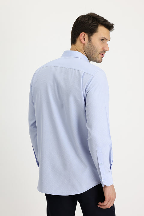 Light Blue Long Sleeve Classic Patterned Cotton Easy-Iron Shirt