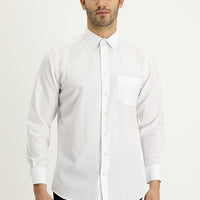 White Long-Sleeve Classic Patterned Cotton Easy-Iron Shirt