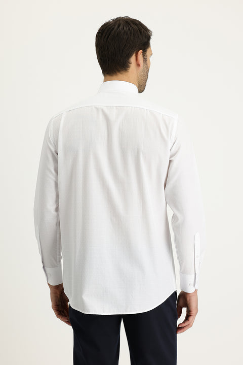White Long-Sleeve Classic Patterned Cotton Easy-Iron Shirt