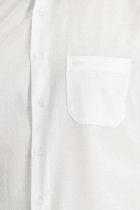 White Long-Sleeve Classic Patterned Cotton Easy-Iron Shirt