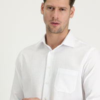 White Long-Sleeve Classic Patterned Cotton Shirt