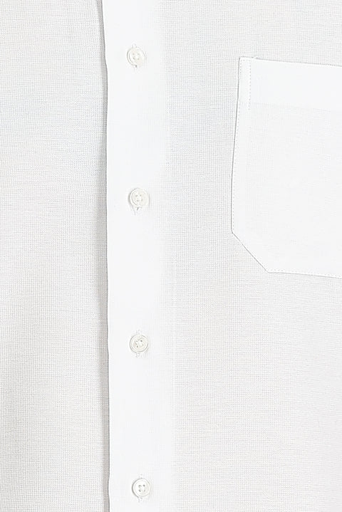 White Long-Sleeve Classic Patterned Cotton Shirt