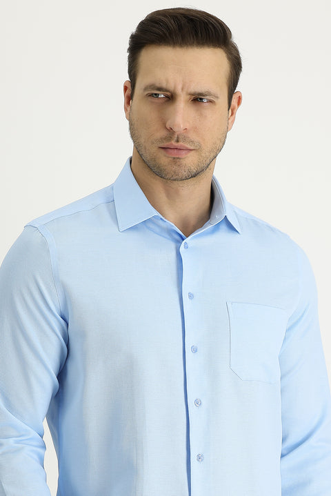 Light Blue Long-Sleeve Classic Patterned Shirt