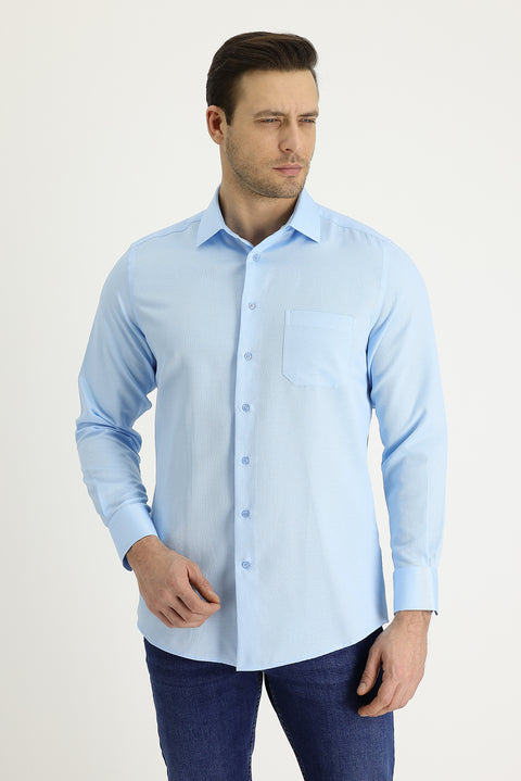 Light Blue Long-Sleeve Classic Patterned Shirt