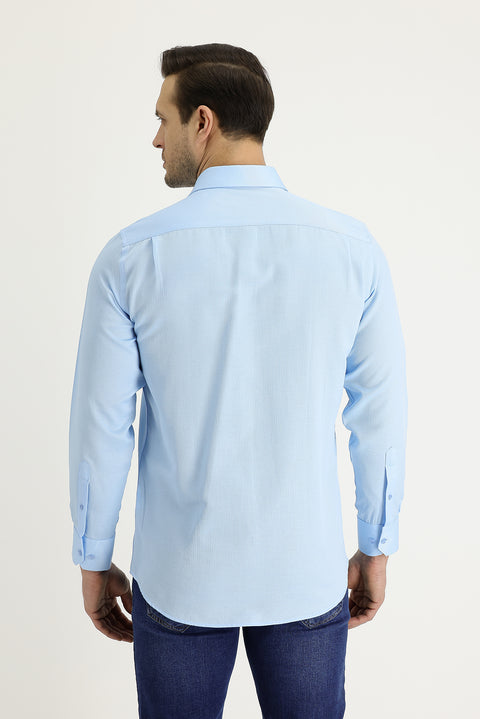 Light Blue Long-Sleeve Classic Patterned Shirt