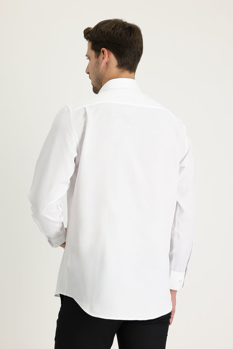 White Long-Sleeve Classic Patterned Shirt