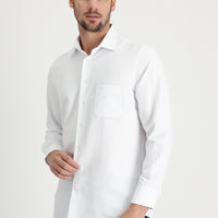 White Long-Sleeve Classic Patterned Cotton Shirt