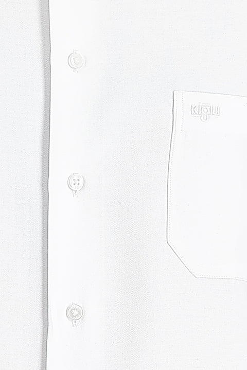 White Long-Sleeve Classic Patterned Cotton Shirt