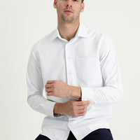 Off-White Long-Sleeve Classic Patterned Cotton Shirt