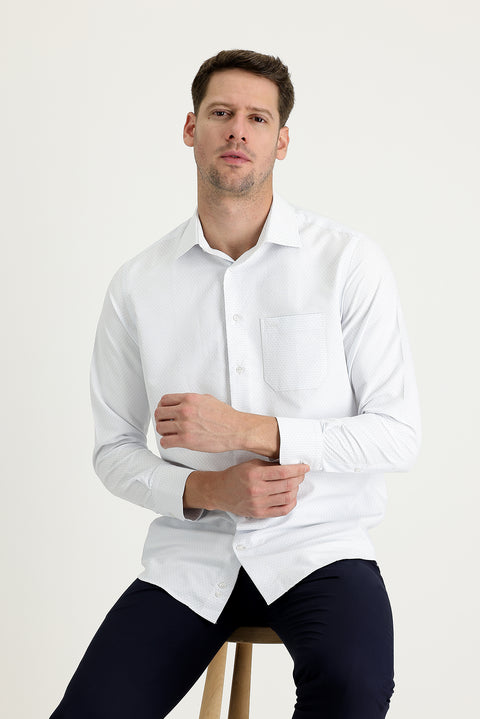 Off-White Long-Sleeve Classic Patterned Cotton Shirt