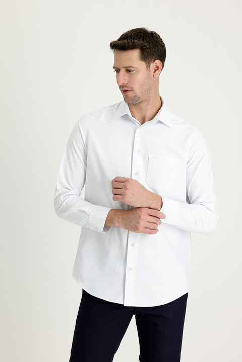 Off-White Long-Sleeve Classic Patterned Cotton Shirt