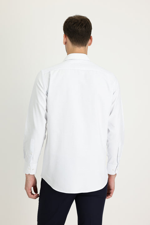 Off-White Long-Sleeve Classic Patterned Cotton Shirt