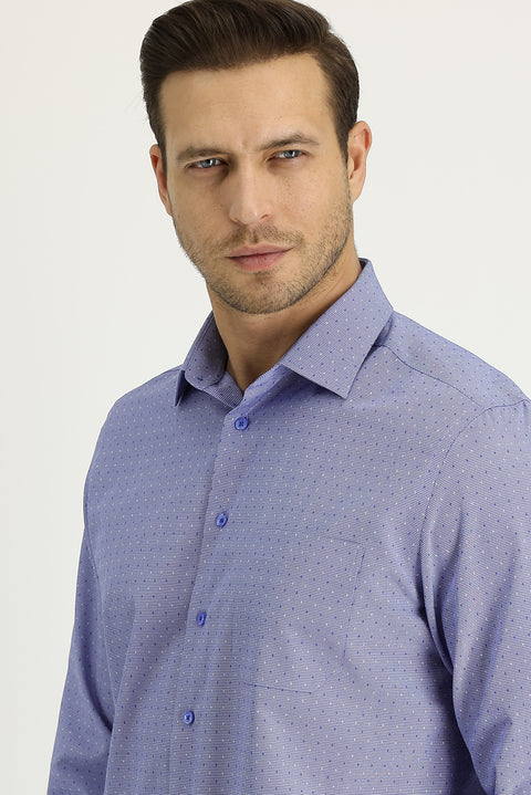 Medium Navy Long Sleeve Regular Fit Patterned Shirt