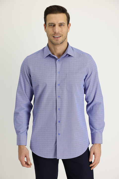 Medium Navy Long Sleeve Regular Fit Patterned Shirt
