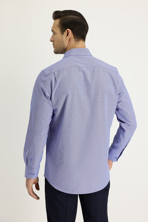 Medium Navy Long Sleeve Regular Fit Patterned Shirt