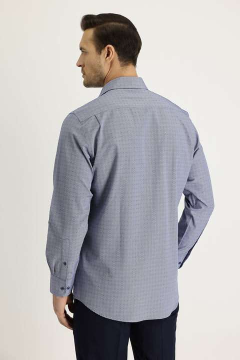 Dark Navy Long Sleeve Regular Fit Patterned Shirt