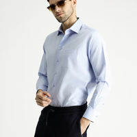Light Blue Long Sleeve Classic Patterned Cotton Shirt