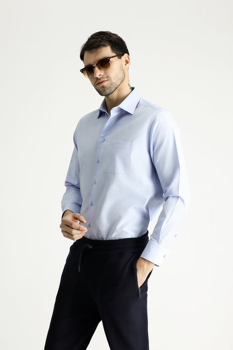 Light Blue Long Sleeve Classic Patterned Cotton Shirt