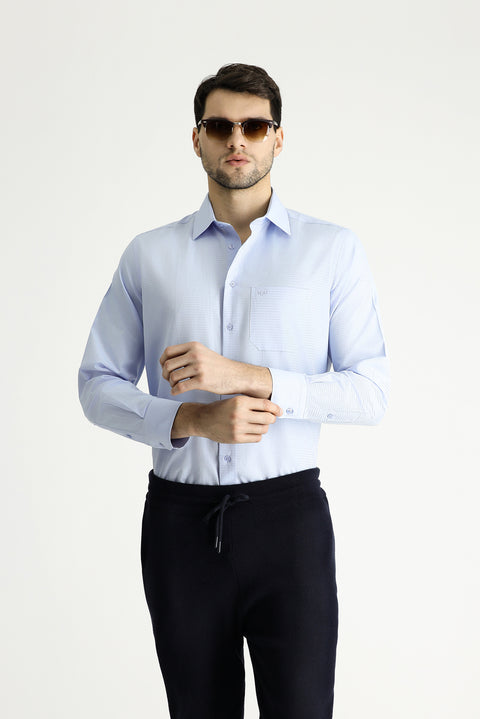 Light Blue Long Sleeve Classic Patterned Cotton Shirt