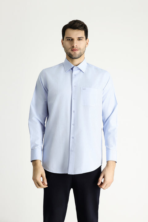 Light Blue Long Sleeve Classic Patterned Cotton Shirt