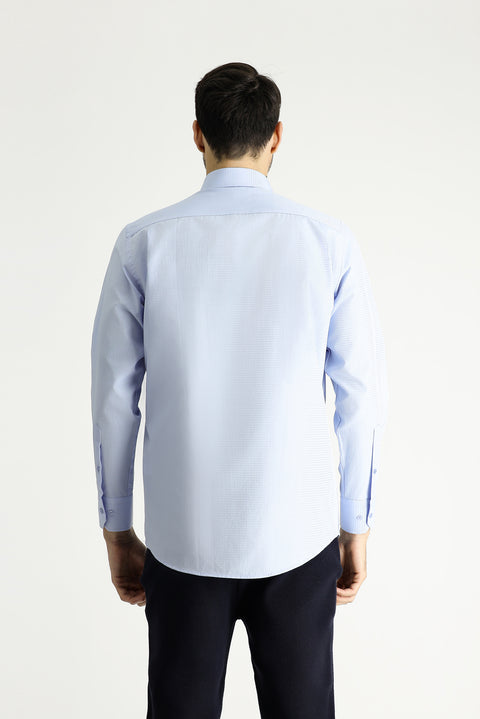 Light Blue Long Sleeve Classic Patterned Cotton Shirt