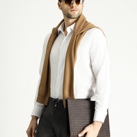 White Long-Sleeve Classic Patterned Cotton Shirt