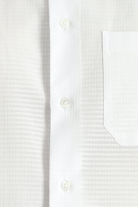 White Long-Sleeve Classic Patterned Cotton Shirt