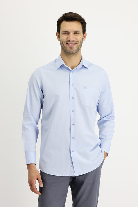 Light Blue Long Sleeve Classic Patterned Cotton Easy-Iron Shirt