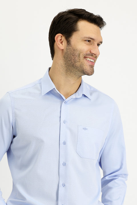 Light Blue Long Sleeve Classic Patterned Cotton Easy-Iron Shirt