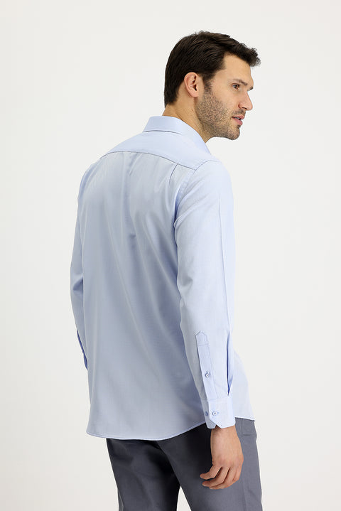 Light Blue Long Sleeve Classic Patterned Cotton Easy-Iron Shirt