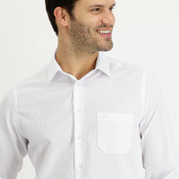 White Long-Sleeve Classic Patterned Cotton Easy-Iron Shirt