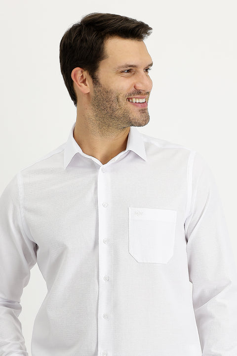 White Long-Sleeve Classic Patterned Cotton Easy-Iron Shirt