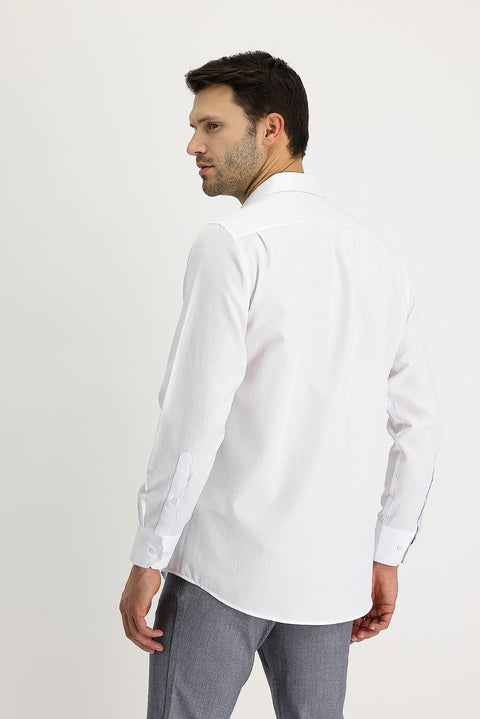 White Long-Sleeve Classic Patterned Cotton Easy-Iron Shirt