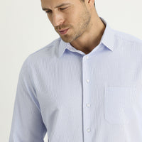 Light Blue Long Sleeve Classic Patterned Cotton Easy-Iron Shirt