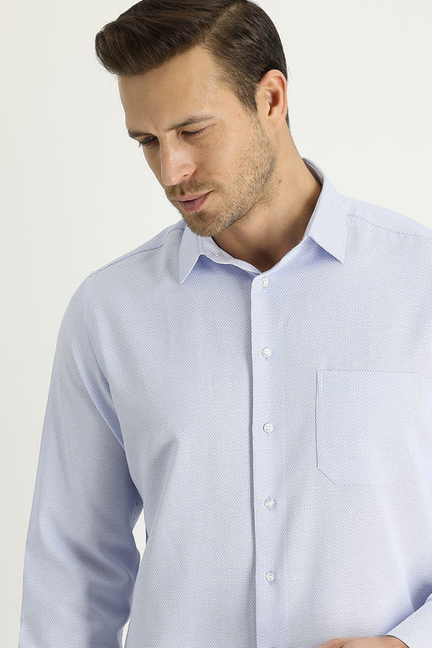 Light Blue Long Sleeve Classic Patterned Cotton Easy-Iron Shirt